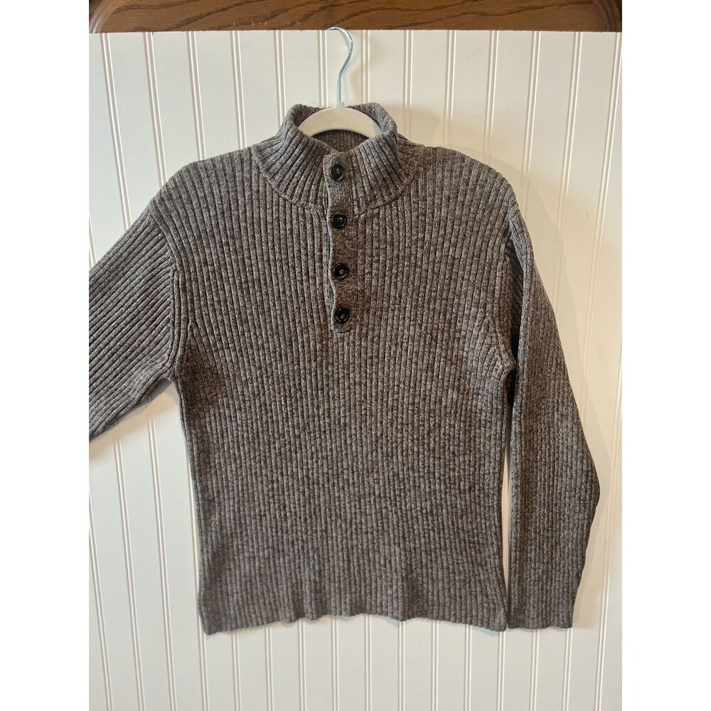 Driving Force Vintage Men’s Ribbed Pullover Sweater Buttons Mocha Brown Large